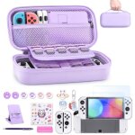 Kit accessoires nintendo switch oled 19 en 1 ? �tui de transport violet clair avec pochette de jeux et ...