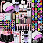 Kit acrylique ongles avec 180w uv / led lampe / base&top coatkit ongle gel uv complet debutant - 9 couleurs ...