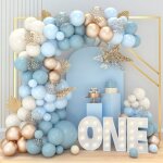 Kit arche ballon bleu 94pc kit arche de ballons anniversaire bleu pastel avec ballon blanc sable dor� ...