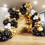 Kit darche de ballons noirs et dor�s 133 pi�ces avec ballons noirs et dor�s ballons confettis dor�s pour ...
