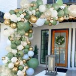 Kit arche ballon vert et or - 101pcs guirlande ballons anniversaire vert olive blancs or et ballon confetti ...