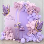 Kit arche ballon violet rose 133 pices ballons anniversaire violet avec ballon rose ballon papillon ...