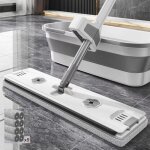 Kit balai serpill�re et seau grande serpilli�re plate avec 8 tampons en fibre super absorbants avec seau ...