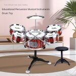 Jouet musical - instyument - kit de batterie 5 tambours - 1 cymbale - 2 baguettes - 1 tabouret