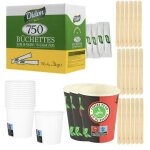 Kit boissons chaudes : 750 sucre + 1000 touillettes bois + 200 gobelets 8oz + 300 gobelets 4oz