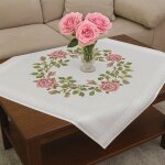 Kit de broderie au point de croix - vetobiol - roses f��riques - 80x80 cm - fil 100% coton - nappe 100% ...