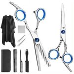 Kit de ciseaux � cheveux - zerodis - 10pcs - acier inoxydable - confortable - ajustable bleu yyv