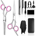 Kit ciseaux coiffure professionnel - febest - 11 pi�ces - ciseaux � effiler - ciseaux plats - cape de ...