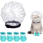 Kit confort chat bleu : museli�re + couvre - pattes r�glables toilettage / bain sans stress .