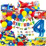 Kit decoration anniversaire garcon 4 ans ballon 4 ans anniversaire voiture ballon enfant gar�on cars ...