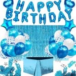 Kit d�coration ballon anniversaire bleu homme gar�on guirlande happy birthday nappe bleu rideau � franges ...