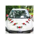 Kit d�coration voiture mariage champ�tre tulle roses ruban r�troviseur ventouse blanc - rouge chic