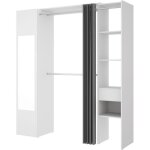 Kit dressing avec rideau - marque - colonne 1 porte miroir et tiroir - blanc - 177. 4x52x205 cm Kit dressing avec rideau - marque - colonne 1 porte miroir et tiroir - blanc - 177. 4x52x205 cm