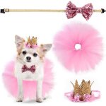 Kit de fte danniversaire pour animaux : jupe tutu n?ud papillon et chapeau couronne tenue rose pour ...
