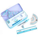 Kit de gomtrie pour tudiants : 8 pices avec bote de rangement comprenant compas rgle et gomme incassable ...