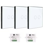 Kit interrupteur sans fil tactile prt  poser - 3 interrupteurs double allumage sans fil silencieux ...