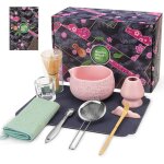 Kit matcha rose 10 pi�ces: bol avec bec verseur fouet passoire support cadeau �l�gant