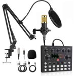 Kit microphone � condensateur avec bras et carte son id�al pour podcast streaming gaming et enregistrement ...