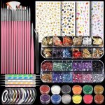 Kit de nail art avec paillettes pinceaux et stickers pour ongles en gel accessoires et pierres pr�cieuses ...