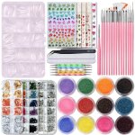 Kit de nail art avec paillettes pinceaux et stickers pour ongles en gel accessoires et strass pour ongles ...