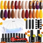 Kit ongle gel uv complet 6 w lampe 19pcs kit vernis semi permanent jaune orange marron paillet nude ...