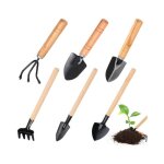 Kit doutils de jardinage en acier inoxydable avec manche en bois - 6 pices