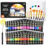 Kit peinture acrylique - 48pcs - 30 couleurs - 10 pinceaux - 5 toiles - 36ml