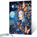 Kit de peinture � lhuile num�rique sur toile avec pinceaux et pigments acryliques lune et �toiles - 406 ...