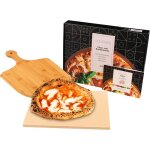 Kit pierre  pizza & pelle en bamboo - 38x30cm - pierres a pizzas en cordirite pour four & barbecue ...