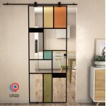 Kit porte coulissante en verre + rail coulissant - mondo claire - h. 204 x l. 93 cm - fabrication fran�aise ...