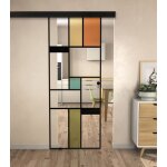 Kit porte coulissante en verre + rail noir coffrage - mondo claire - h. 204 x l. 93 cm - fabrication ...