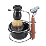 Kit de rasage de barbe 4 pices bol  savon support de rasage ensemble de brosses de rasage en acier ...