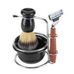 Kit de rasage de barbe 4 pièces bol à savon support de rasage ensemble de brosses de rasage en acier ... Kit de rasage de barbe 4 pièces bol à savon support de rasage ensemble de brosses de rasage en acier ...