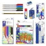 Kit de rentre des classes - staedtler - ciseaux - crayons - feutres - colle - gomme - stylos - compas ...