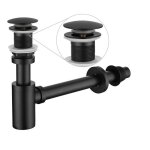 Kit siphon p lavabo - kcvv - noir mat - bonde � tirette - laiton 1 - 1 / 4 - installation facile