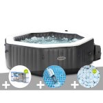 Kit spa gonflable intex purespa carbone octogonal bulles et jets 4 places + 12 filtres + 5 kg de sel ...