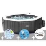 Kit spa gonflable intex purespa carbone octogonal bulles et jets 4 places + 5 kg de sel + aspirateur ...