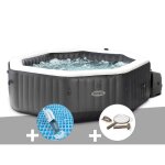 Kit spa gonflable intex purespa carbone octogonal bulles et jets 4 places + aspirateur + kit dentretien ...