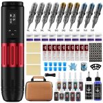 Kit de stylo de tatouage - debutant complet - machine � set de tatouage rotatif - 10 couleurs encres ...