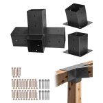 Kit support de pergola - vevor - lot de 3 - support de poteau bois 92x92 mm - avec base de poteau - base ...