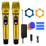 Kit syst�me de microphone sans fil professionnel pour karaok� dj � 2 canauxavec micro dor� brillantr�cepteur ...