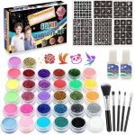 Kit tatouage paillettes enfant - 32 couleurs avec 163 pochoirs - marque inconnue