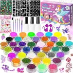Kit tatouage paillettes enfant42 couleurs de paillettes tatouage ephemere145 pochoirs 218 strassnon toxique ...