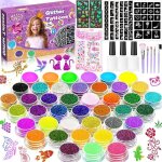 Kit de tatouage paillettes enfant - swamee - 42 couleurs - 223 pochoirs - 5 pinceaux - non toxique - ...