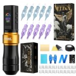 Kit de tatouage sans fil - machine  tatouer rotative avec cran led et 6 heures 20 aiguilles et 10 cartouches ...