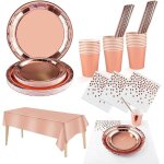 Kit vaisselle fte anniversaire 121 pices - assiettes dner papier pailles assiettes tasses - or rose ...