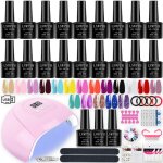 Kit vernis gel 18 couleurs avec lampe uv led base top coat top coat mat et accessoires complets pour ...