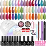 Kit de vernis  ongles semi - permanent avec lampe 48 w vernis gel uv semi - permanent 24 avec top coat ...