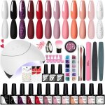 Kit vernis semi permanent complet 12 couleurs de kit ongle semi permanent avec lampe  ongles 36w u v ...
