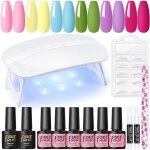 Kit vernis semi permanent complet lampe u v / led 6 couleurs vernis gel base et top coat capsule ongle ...